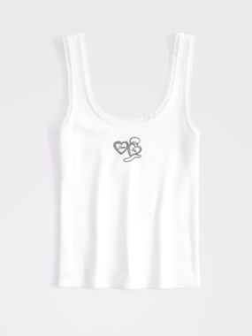Abercrombie & Fitch White Lace-Trim Locket Scoopneck 100% Cotton Tank Medium